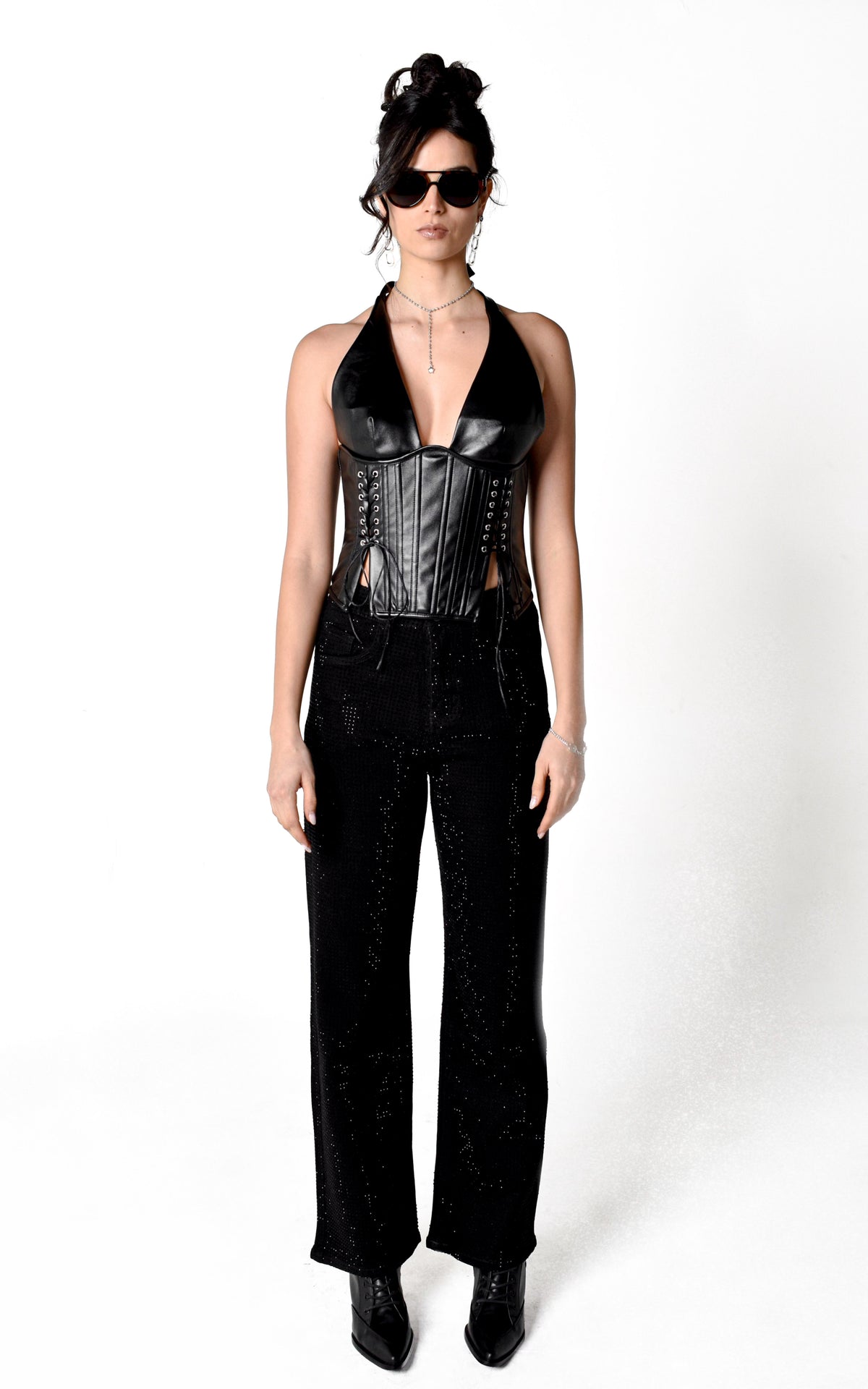 JEANS STRASS BLACK WIDE LEG
